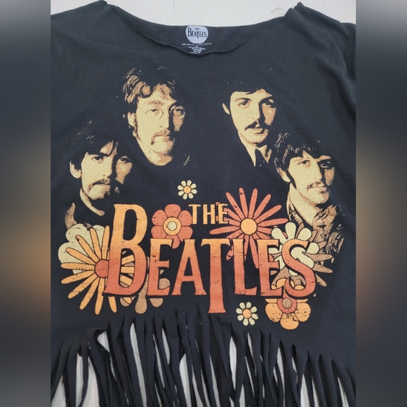 Beatles Band Fringe Top With Hippie Bell Sleeves Upcycled - Picture 3 of 9